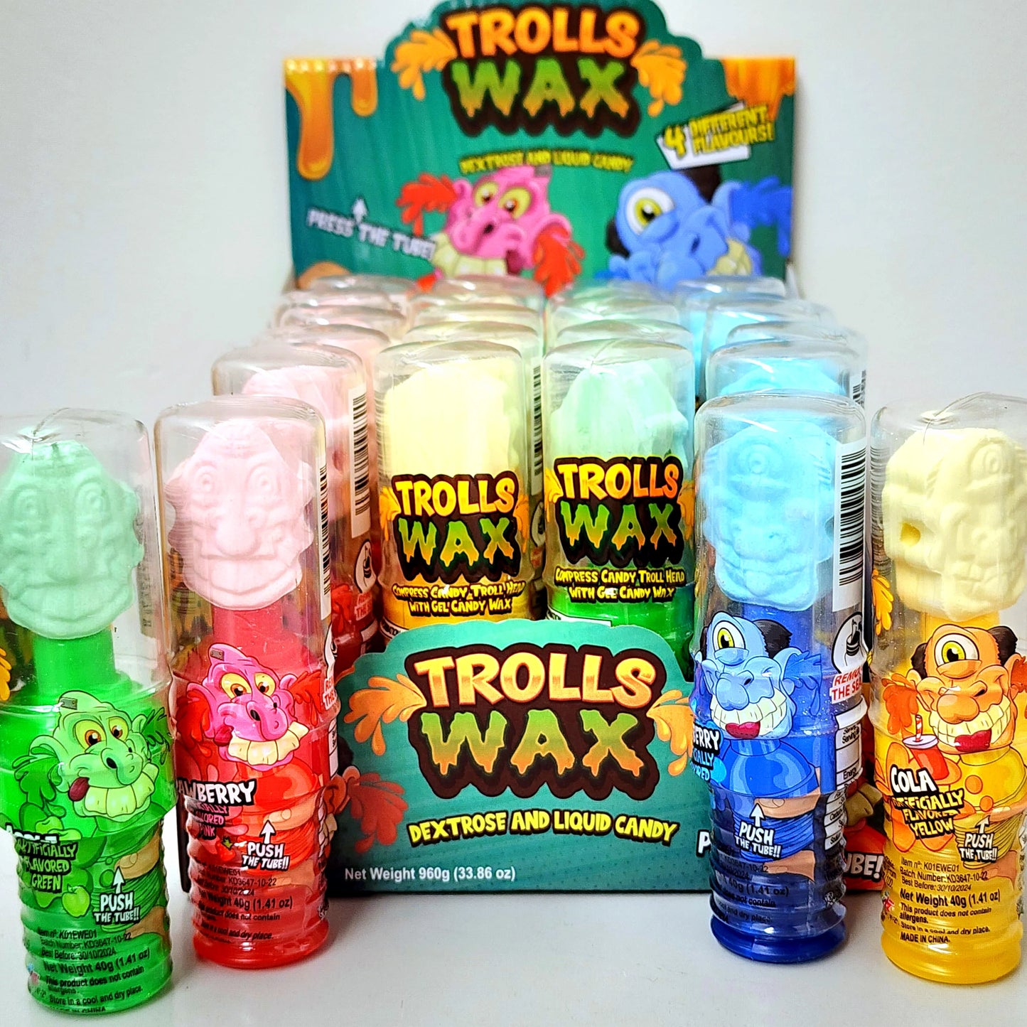 Trolls Wax Compressed Candy Troll Head With Gel Candy Wax Apple 1.41Oz