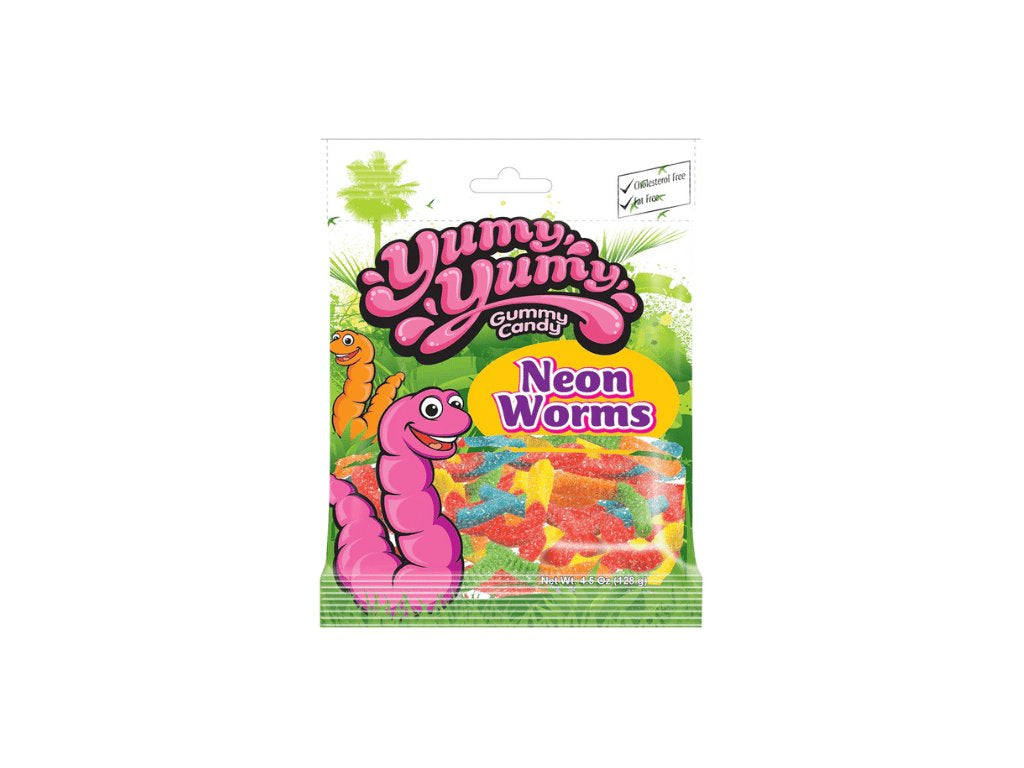 Yumy Yumy Gummy Candy Neon Worms 4.5Oz