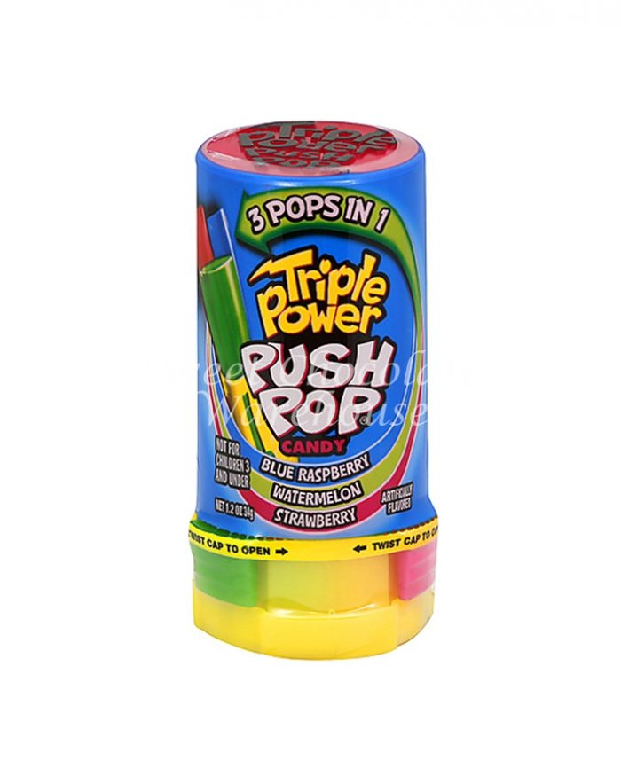 Triple Powder Push Pop Candy 3 Flavours Blur Raspberry, Watermelon , Strawberry 34g