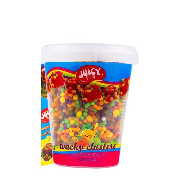 Juicy Jelly Wacky Clusters Tutti Fruity Cup 150g single retail item