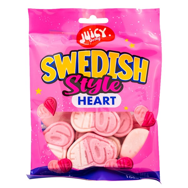 Juicy Jelly Swedish Style Vanilla & Strawberry Hearts 100g single retail item