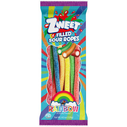 US Zweet Rainbow Filled Sour Ropes 128g