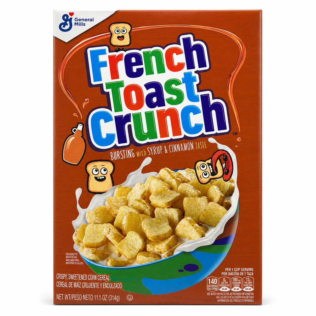 French Toast Crunch Cereal 314g on white background