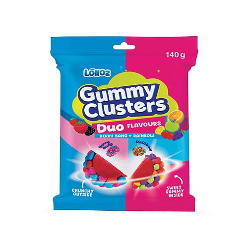 Lolloz Gummy Clusters Duo Berry Bang and Rainbow 140g