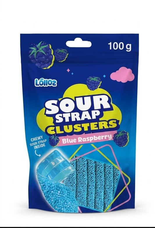 Lolloz Sour Strap Clusters Blue Raspberry 100g