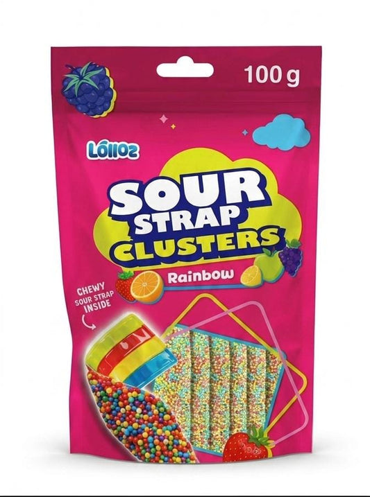 Lolloz Sour Strap Clusters Rainbow 100g