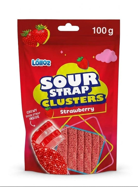 Lolloz Sour Strap Clusters Strawberry 100g