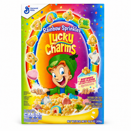 Lucky Charms Rainbow Sprinkles Cereal 309g on white background