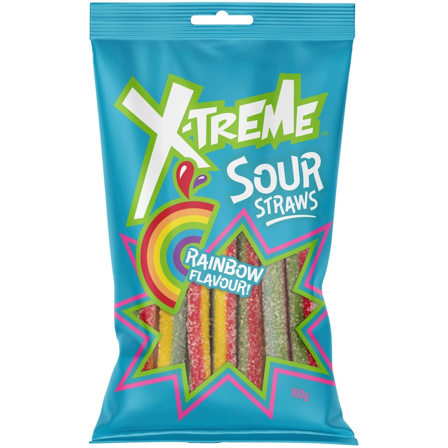 X-Treme Sour Straws Rainbow 150g
